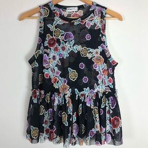 Sheer Floral Tank with Peplum, Size L